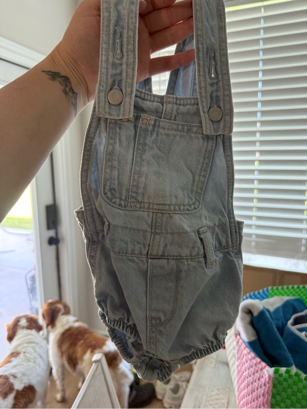 Baby Denim-Style Light Gray One-Piece Overall Bodysuit